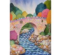 Artery8 Modern Folk Art Countryside Bridge Large Wall Art Poster Print Thick Paper 18X24 Inch
