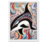 Artery8 Modern Folk Art Pattern Orca Whale Artwork Framed A3 Wall Art Print
