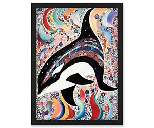 Artery8 Modern Folk Art Pattern Orca Whale Artwork Framed A3 Wall Art Print