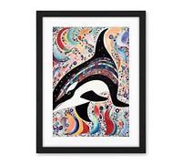 Artery8 Modern Folk Art Pattern Orca Whale Artwork Framed Wall Art Print 18X24 Inch