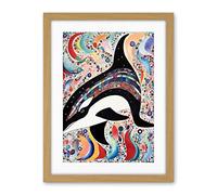 Artery8 Modern Folk Art Pattern Orca Whale Artwork Framed Wall Art Print 18X24 Inch