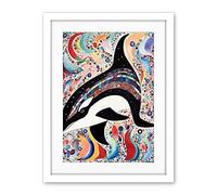 Artery8 Modern Folk Art Pattern Orca Whale Artwork Framed Wall Art Print 18X24 Inch