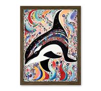 Artery8 Modern Folk Art Pattern Orca Whale Artwork Framed Wall Art Print 18X24 Inch