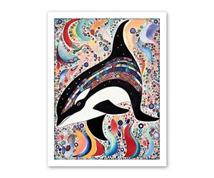 Artery8 Modern Folk Art Pattern Orca Whale Artwork Framed Wall Art Print 18X24 Inch