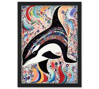 Artery8 Modern Folk Art Pattern Orca Whale Artwork Framed Wall Art Print A4