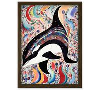Artery8 Modern Folk Art Pattern Orca Whale Artwork Framed Wall Art Print A4