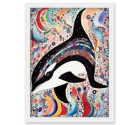 Artery8 Modern Folk Art Pattern Orca Whale Artwork Framed Wall Art Print A4