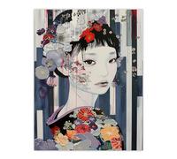 Artery8 Modern Japanese Woman Portrait in Delicate Floral Living Room Large Wall Art Poster Print Thick Paper 18X24 Inch