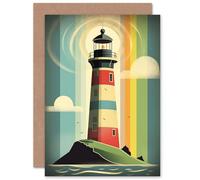 Artery8 Modern Lighthouse Seascape Seaside Custom Greeting Card Personalised Message Inside for Him or Her Man Woman Birthday Thank You Congratulations