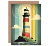 Artery8 Modern Lighthouse Seascape Seaside for Him or Her Man Woman Birthday Thank You Congratulations Blank Art Greeting Card