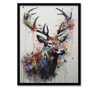 Artery8 Modern Monarch Of The Glen Stag Painting With Butterflies Artwork Framed Wall Art Print 18X24 Inch