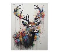 Artery8 Modern Monarch Of The Glen Stag Painting With Butterflies Large Wall Art Poster Print Thick Paper 18X24 Inch