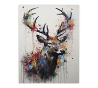 Artery8 Modern Monarch Of The Glen Stag Painting With Butterflies Unframed Wall Art Print Poster Home Decor Premium