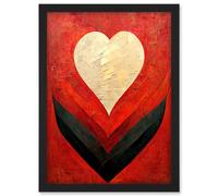 Artery8 Modern Palette Knife Oil Paint Heart Red Abstract Artwork Framed Wall Art Print A4 in Black Artery8 Black