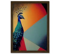 Wee Blue Coo Modern Peacock Portrait in Colourful Abstract Vibrant Orange Artwork Framed Wall Art Print A4
