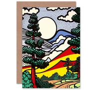 Artery8 Modern Pop Art Forest Landscape Comic Colourful for Him or Her Man Woman Birthday Thank You Congratulations Blank Art Greeting Card