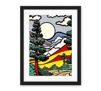 Artery8 Modern Pop Art Forest Mountain Landscape Bright Colourful Comic Book Style Halftone Artwork Framed Wall Art Print 18X24 Inch