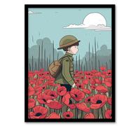 Modern Poppy Fields Illustration Remembrance Day Flanders Artwork Framed Wall Art Print A4 Artery8 Black A4