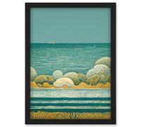 Artery8 Modern Quirky Beach Scene Ocean View Lighthouse Wall Art Print - A4 Size