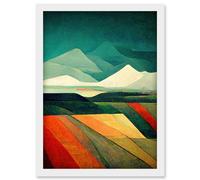 Artery8 Modern Semi-Abstract Colourful Landscape Artwork Framed Wall Art Print A4 in White Artery8 White