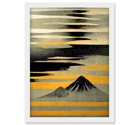 Wee Blue Coo Modern Simple Mount Fuji Painting in Silver Grey Black Gold Artwork Framed Wall Art Print A4