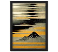 Wee Blue Coo Modern Simple Mount Fuji Painting in Silver Grey Black Gold Artwork Framed Wall Art Print A4
