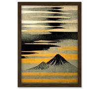Wee Blue Coo Modern Simple Mount Fuji Painting in Silver Grey Black Gold Artwork Framed Wall Art Print A4