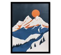 Artery8 Modern Switzerland Winter Mountain Landscape Living Room Artwork Framed Wall Art Print A4