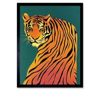 Artery8 Modern Tiger on Teal Orange Bold Home Decor 12x16" Framed Art Print | Size: W12" x H16" Artery8 Orange W12" x H16"