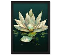 Artery8 Modern Tranquil Pond Water Lily Flower Artwork Framed Wall Art Print A4 in Black Artery8 Black
