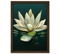 Artery8 Modern Tranquil Pond Water Lily Flower Artwork Framed Wall Art Print A4 in Brown Artery8 Brown