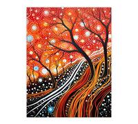 Artery8 Modern Vibrant Striking Aboriginal Style Artwork Painting Reds Orange Trees And Roots Stars And Sky Extra Large XL Wall Art Poster Print
