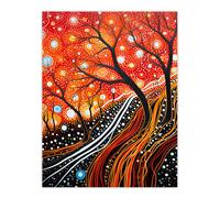 Artery8 Modern Vibrant Striking Aboriginal Style Artwork Painting Reds Orange Trees & Roots Stars & Sky Unframed Wall Art Print Poster Home Decor Artery8 Multicolor W18" x H24"