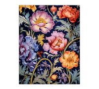 Artery8 Modern William Morris Style Elegant Anemone Flowers Floral Pattern Colourful Artwork On Blue Extra Large XL Wall Art Poster Print