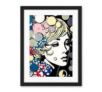 Artery8 Modern Woman Blonde Portrait Pop Art Bubbles Patterns Colourful Comic Book Halftone Artwork Framed Wall Art Print 18X24 Inch