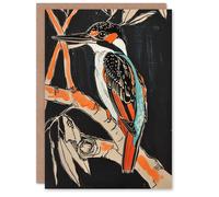 Artery8 Modernist Kingfisher Bird on Branch Black Orange Greeting Birthday Card Him Her All Blank