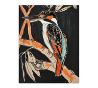 Artery8 Modernist Kingfisher Bird on Branch Black Orange Wall Art Print | Size: W12" x H16" Artery8 Black W12" x H16"