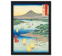 Artery8 Mogami River, A Perspective View of Mount Gassan Dewa Province Utagawa Hiroshige Japanese Woodblock Artwork Framed Wall Art Print A4