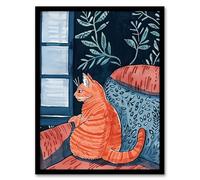 Artery8 Moggie Cat Lover Alone Time Melancholy Painting Living Room Artwork Framed Wall Art Print 18X24 Inch