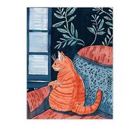 Artery8 Moggie Cat Lover Alone Time Melancholy Painting Living Room Large Wall Art Poster Print Thick Paper 18X24 Inch
