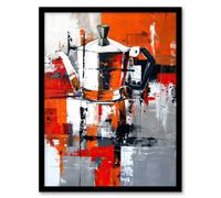 Artery8 Moka Coffee Pot Abstract Orange Grey Painting Framed Art Print | Size: W12" x H16" Artery8 Orange W12" x H16"