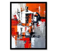 Moka Coffee Pot Abstract Orange Grey Painting Framed Art Print Artery8 Orange A4
