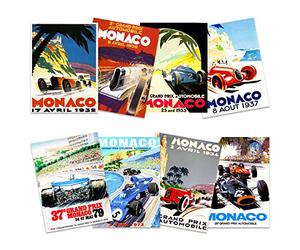 Artery8 Monaco Grand Prix Classic Racing Motor Sport Advert MIxed Home Decor Premium Wall Art Poster Pack of 8