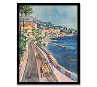 Artery8 Monaco Motor Sport Race Track Cityscape Painting Man Cave Artwork Framed Wall Art Print A4
