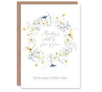 Artery8 Monday's Child is Fair of Face Floral Wreath New Baby Card