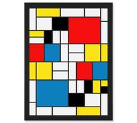 Artery8 Mondrian Abstract Cubes Squares Red Yellow Blue A4 Artwork Framed Wall Art Print