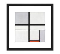 Artery8 Mondrian Composition No 1 Gray-red Abstract Painting 8X8 Inch Square Wooden Framed Wall Art Print Picture with Mount in Black Artery8 Black