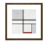 Artery8 Mondrian Composition No 1 Gray-red Abstract Painting 8X8 Inch Square Wooden Framed Wall Art Print Picture with Mount in Brown Artery8 Brown