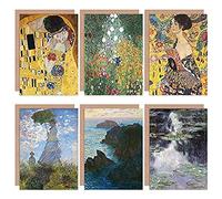 Artery8 Monet Klimt Water Lilies Kiss Flower Garden Rocks Mixed Fine Art Greeting Card Pack of 6