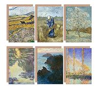 Artery8 Monet Van Gogh Poplars Waterlilies Field Ploughman Mixed Fine Art Greeting Card Pack of 6